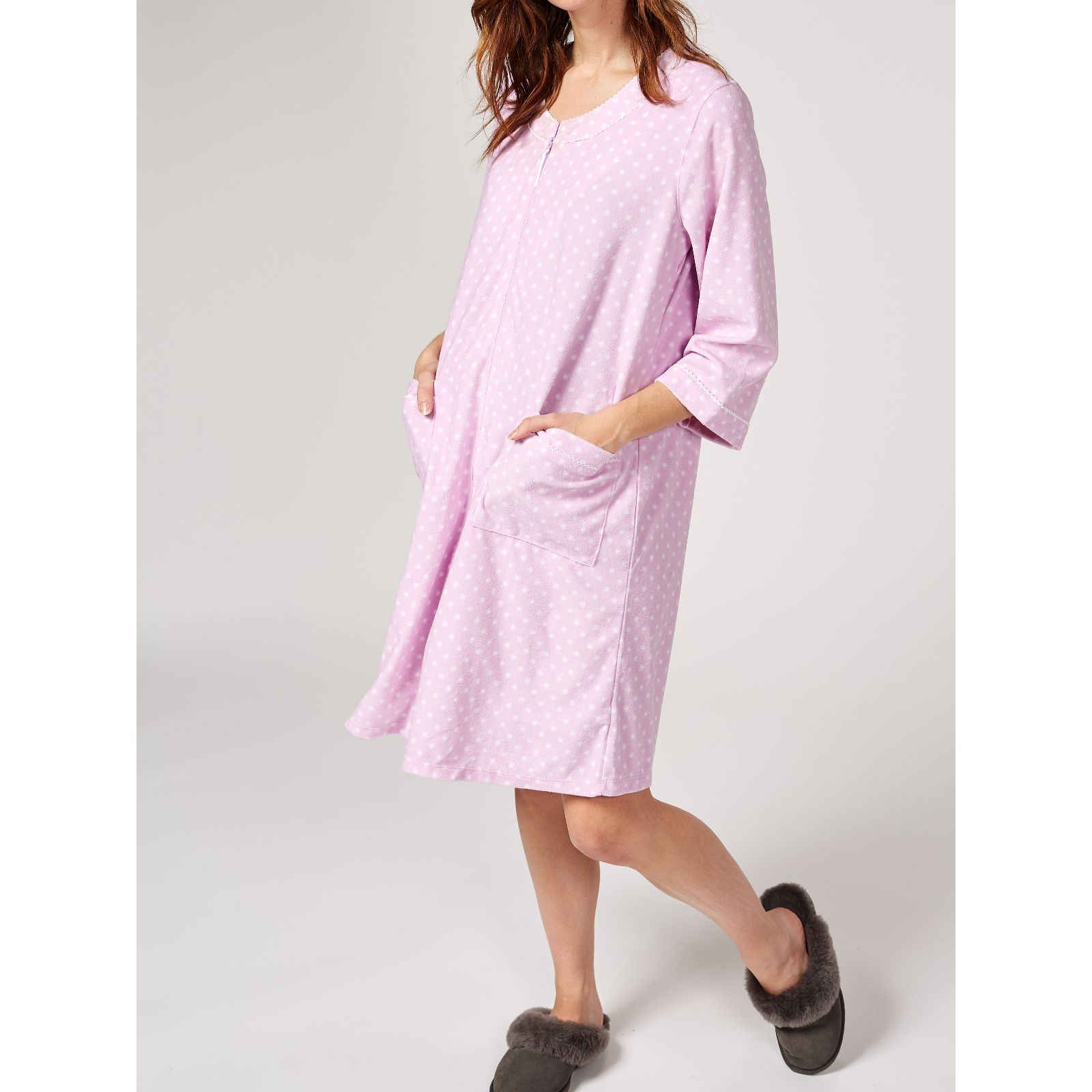 Carole Hochman Dotty Vintage Terry Zip Through Robe with 3/4 Sleeves