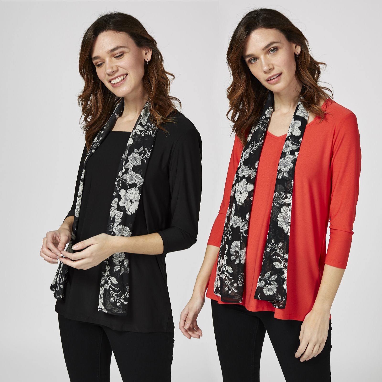 Antthony Designs Pack of 2 Tops with Printed Scarf - QVC UK