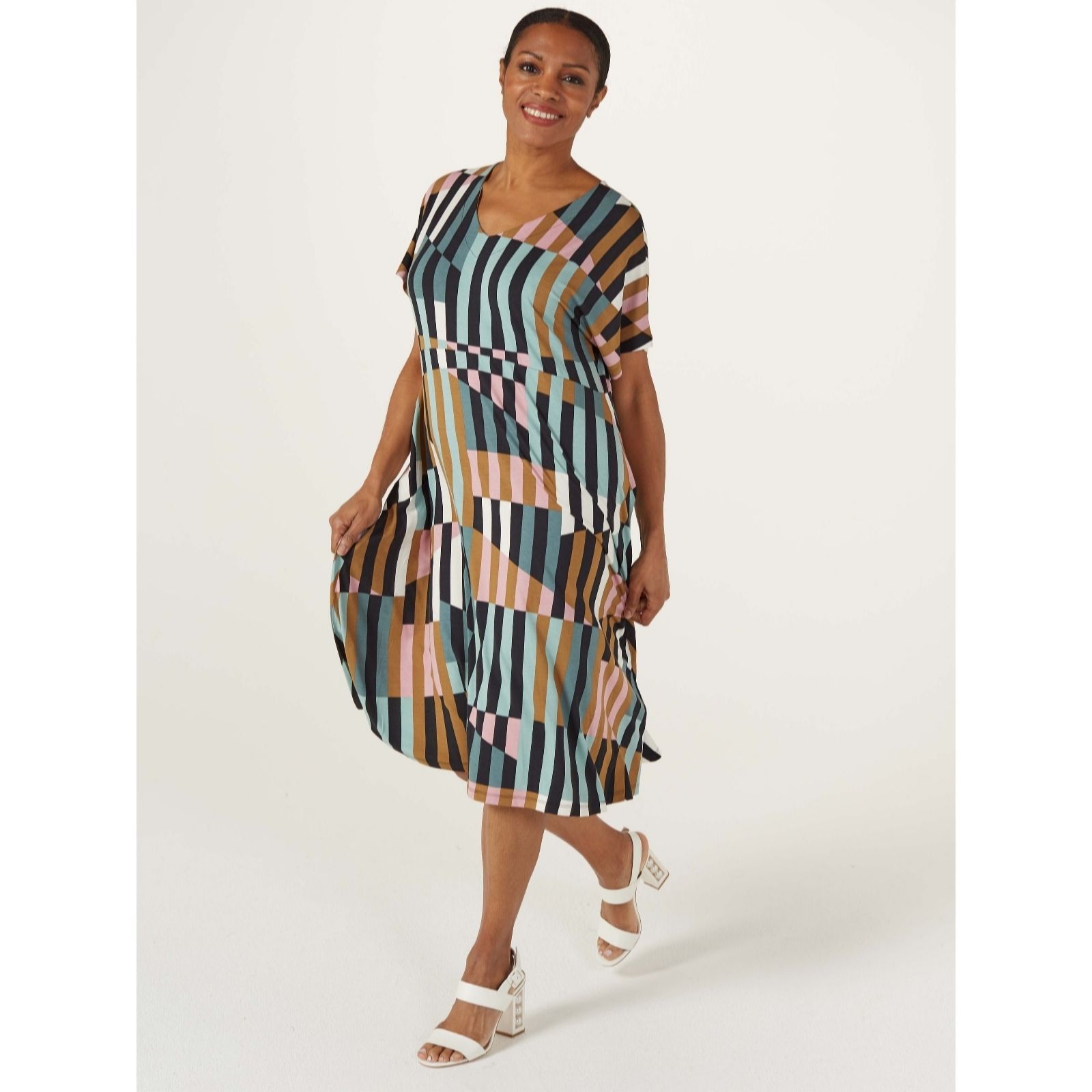 Masai Copenhagen Nebalata Printed Short Sleeve Jersey Swing Dress - QVC UK