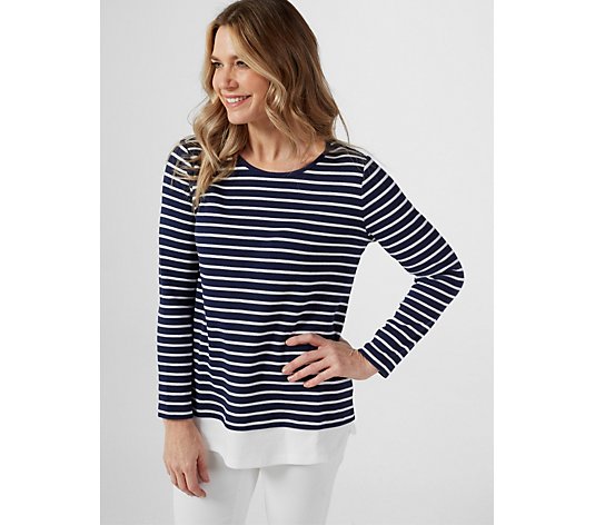 Denim & Co. Double Layer Striped Waffle Tunic