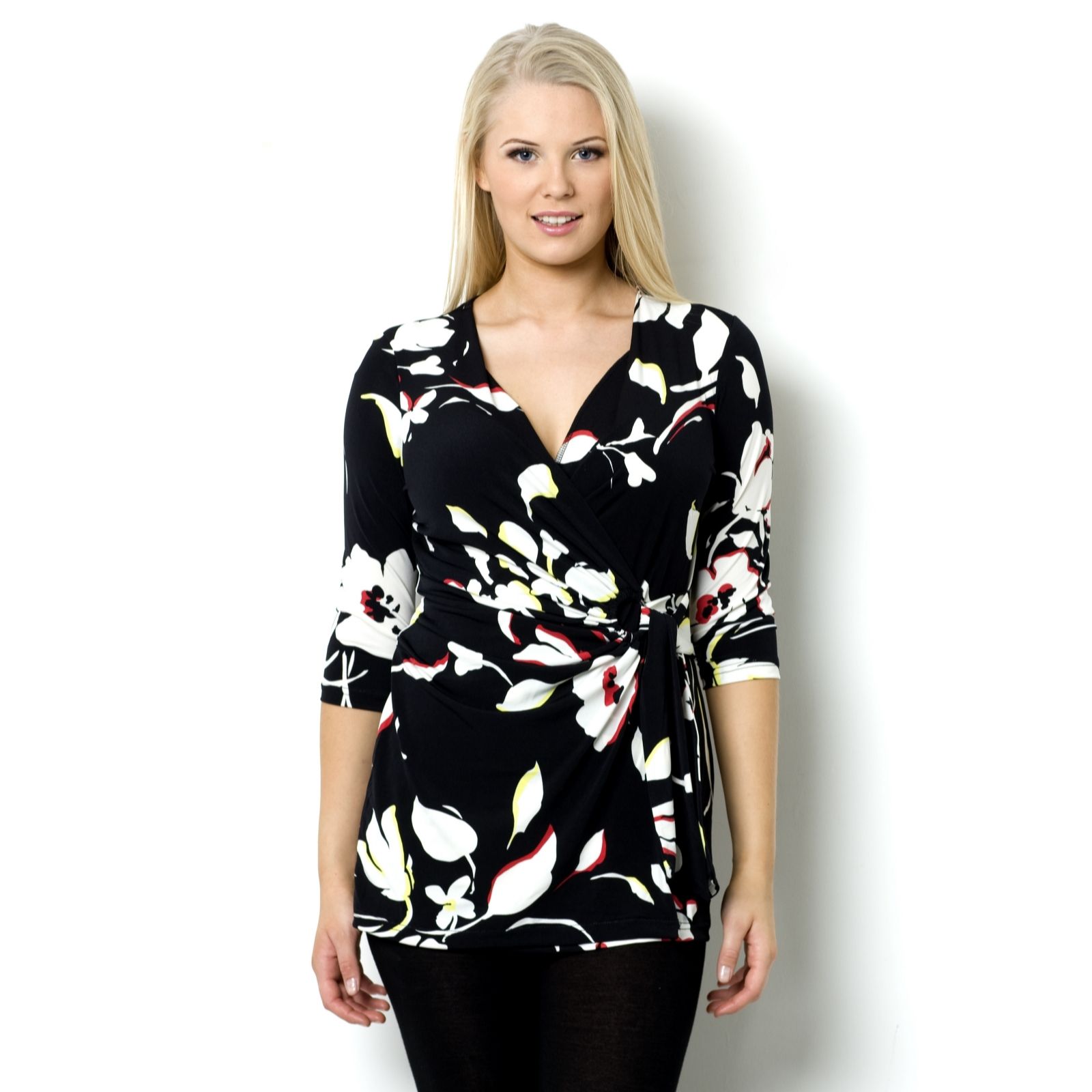 Printed Top with Tie Side Detail by Nina Leonard QVC UK
