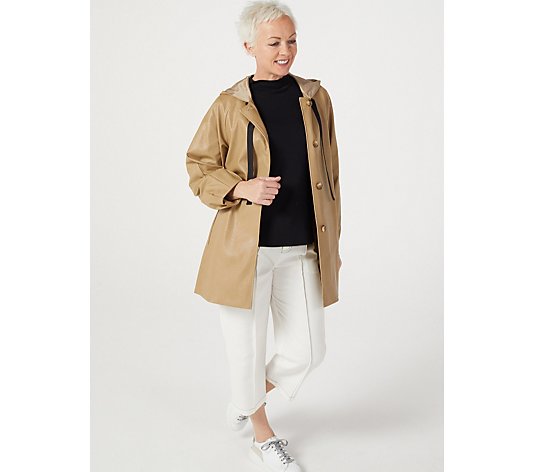 Helene Berman Faux Leather Hooded Coat