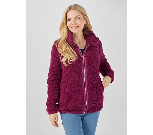 Nina Leonard Long Sleeve Zip Front Sherpa Jacket Front Pockets