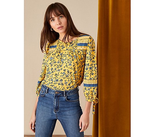 Monsoon Floral Print Patch Jersey Top