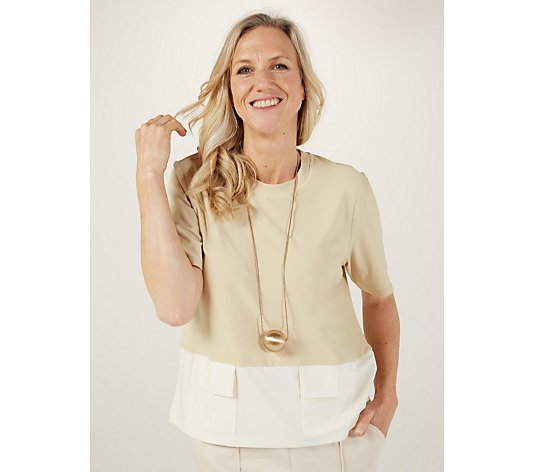 WynneLayers Luxe Crepe Spliced Tee with Pockets
