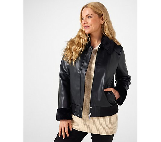 Ruth Langsford Faux Leather Bomber With Faux Fur Collar