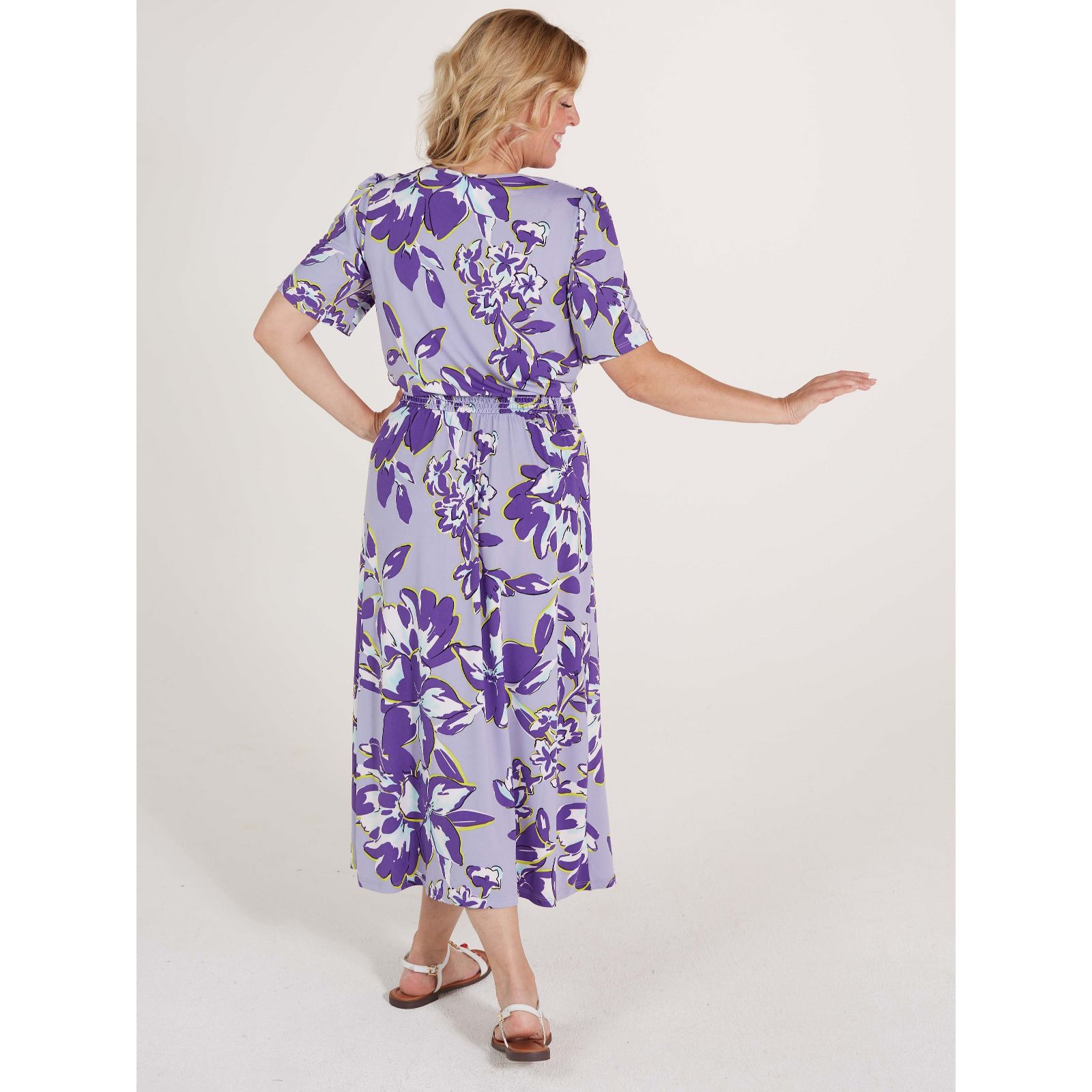 Kim & Co Printed Smocked Waist Midi Dress - QVC UK