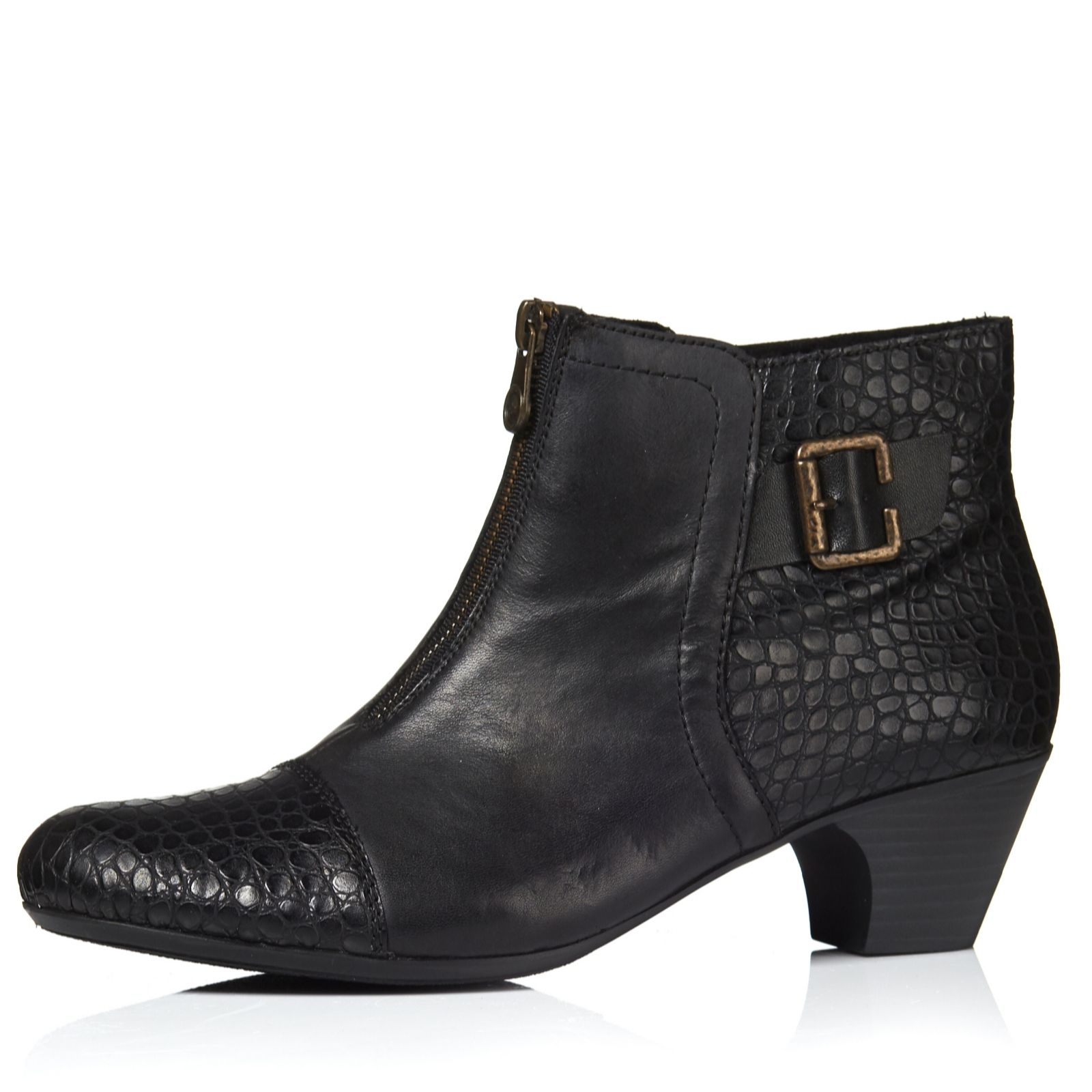Outlet Rieker Ankle Boot with Buckle & Croc Detail QVC UK