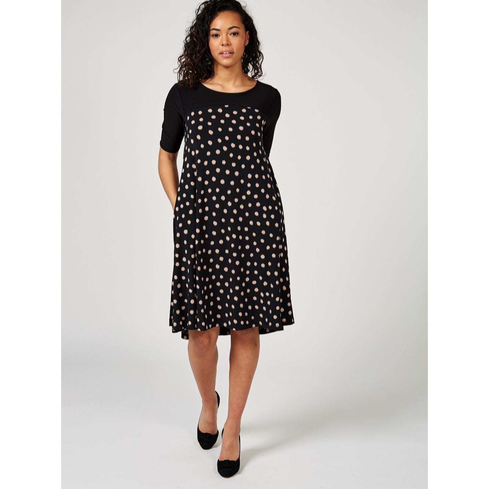 Outlet Trapeze Printed Dress by Nina Leonard - QVC UK