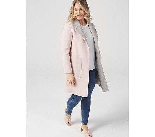 Helene Berman Contrast Collar Edge to Edge Coat with Patch Pockets