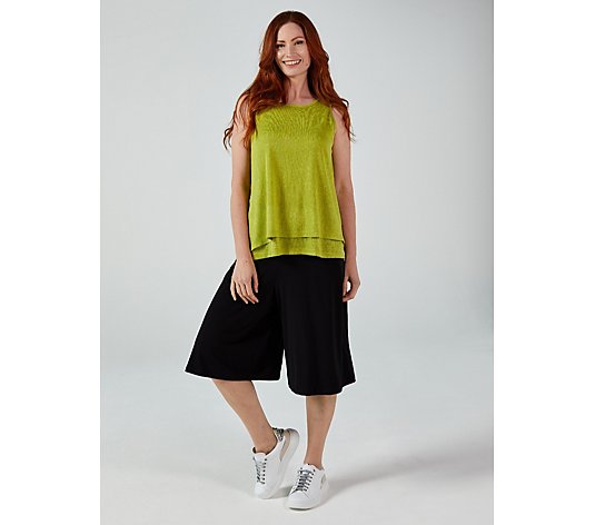 Kim & Co Linen Look Knit Sleeveless Double Layer Top