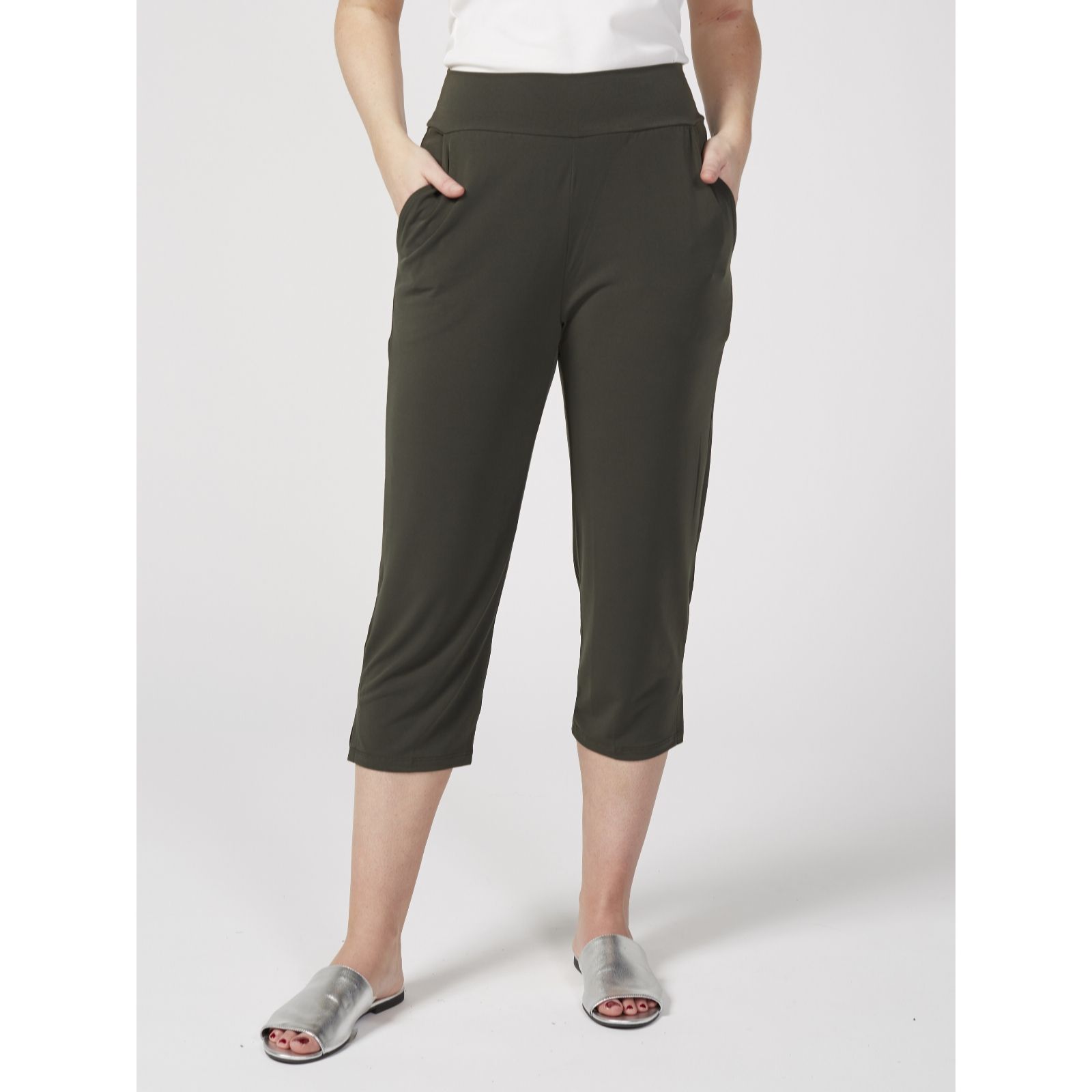 Kim & Co Brazil Knit Wide Waistband Cropped Trousers with Pockets - QVC UK