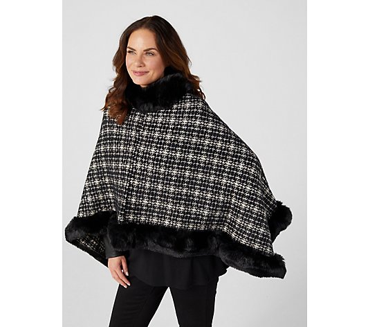 Frank Usher Boucle Poncho with Super Soft Faux Fur Trim