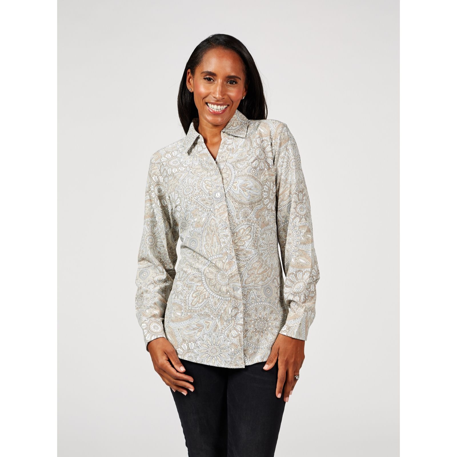 Outlet Denim & Co. Printed Blouse QVC UK