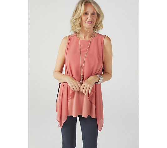 WynneLyers Sleeveless Jersey Top with Chiffon Overlay