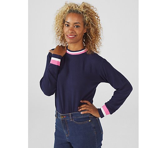 Ruth Langsford Soft Hacci Knit Jumper with Striped Ribbing Detail