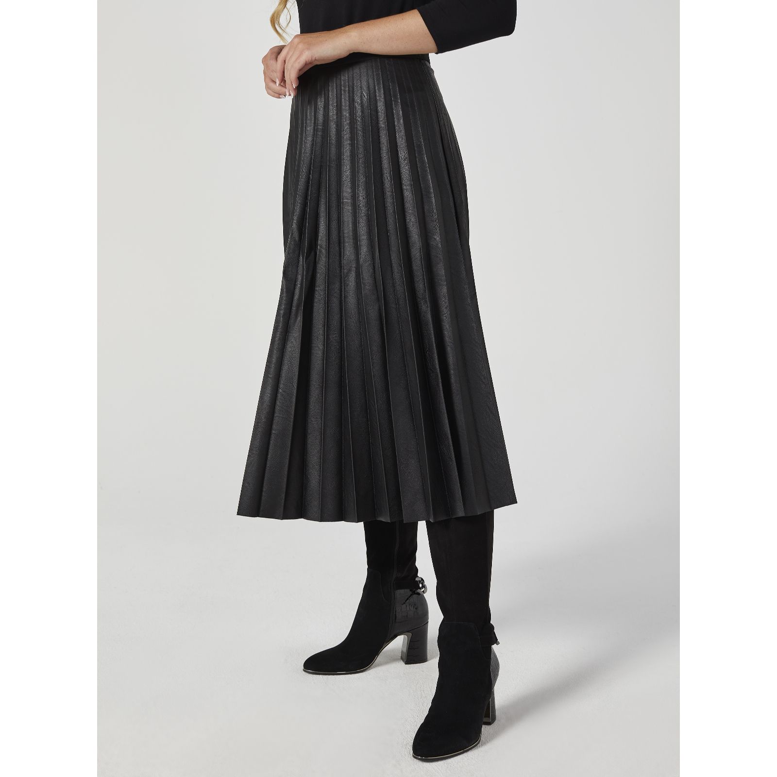 Helene Berman Elasticated Waist Faux Leather Accordian Pleat Skirt - QVC UK