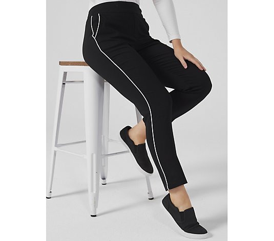 MarlaWynne Piped Seam Slim Leg Flatter Fit Pants with Pockets