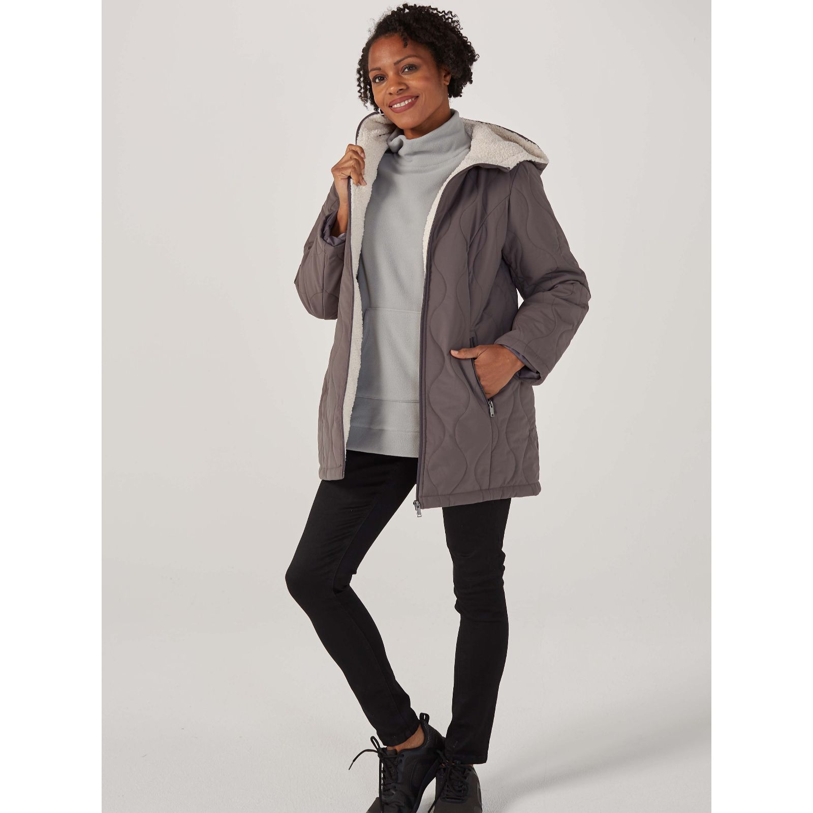 Centigrade Quilted Coat With Shearling Lined Hood - QVC UK