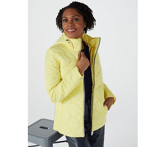 Centigrade Quilted Zip Front Short Puffer with Hood and Pockets