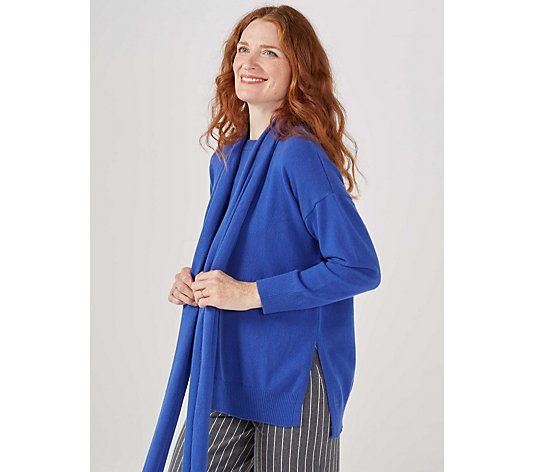 Out Of Office Cashmere Blend Wool Long Line Sweater with Detachable Scarf