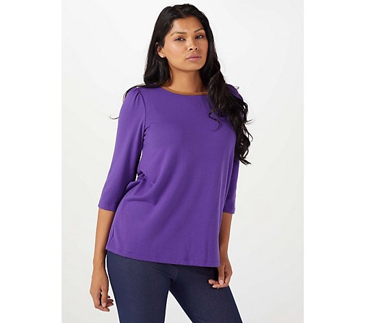 Kim & Co Soft Touch 3/4 Shirred Sl. Contrast Binding Top