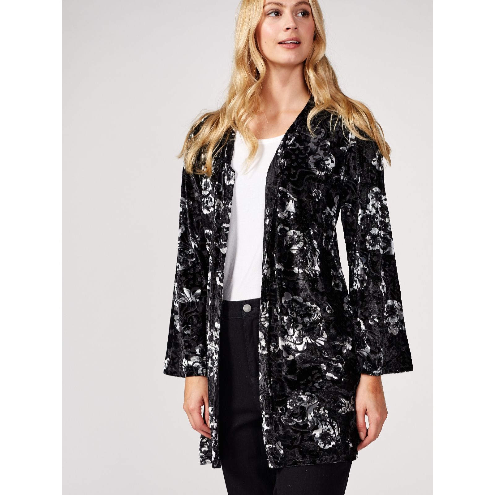 Outlet Longline Velvet Burnout Duster by Michele Hope - QVC UK