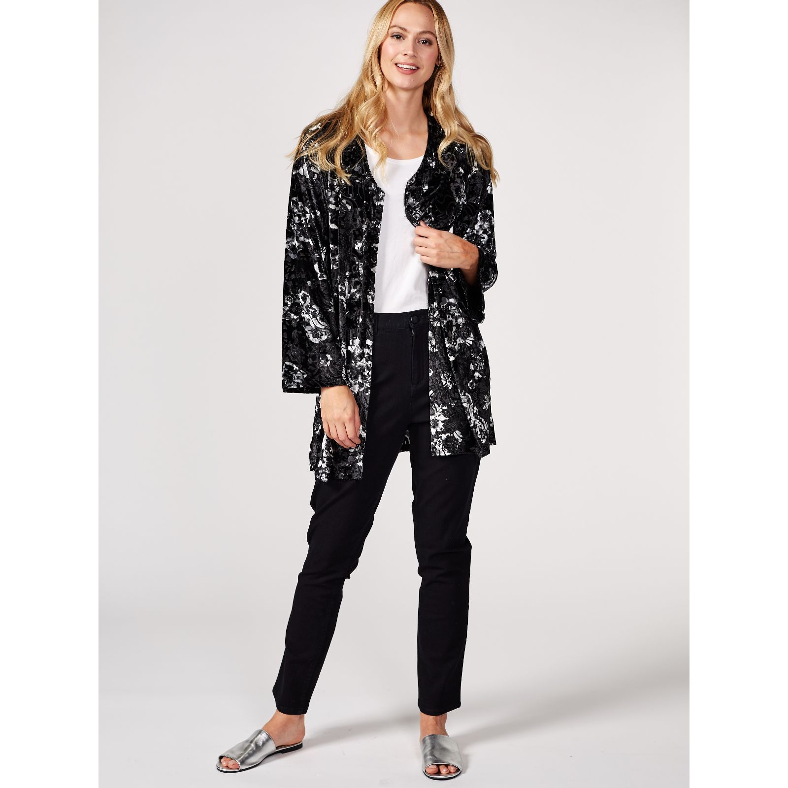 Outlet Longline Velvet Burnout Duster by Michele Hope - QVC UK