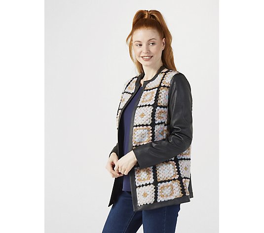 Helene Berman Faux Leather & Crochet Jacket
