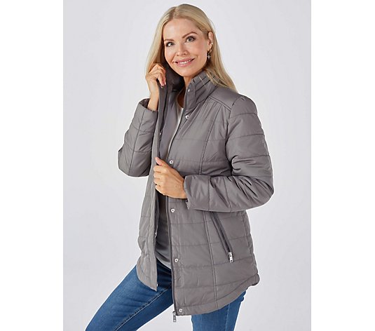 Centigrade Lightweight Zip Front Quilted Coat with Pockets and Hidden Hood