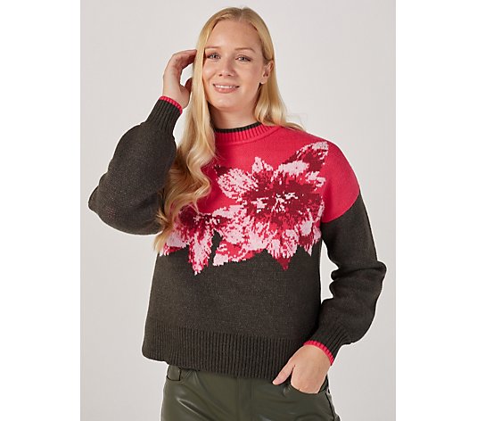 Badgley Mischka Poinsettia Flower Sweater