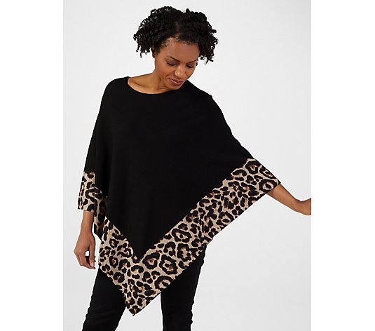 Frank Usher Leopard Print Edged Knitted Poncho