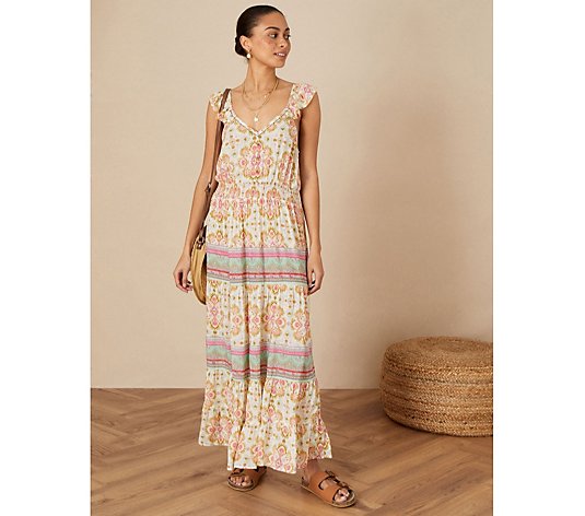 Monsoon Frill Tiered Printed Midaxi Dress