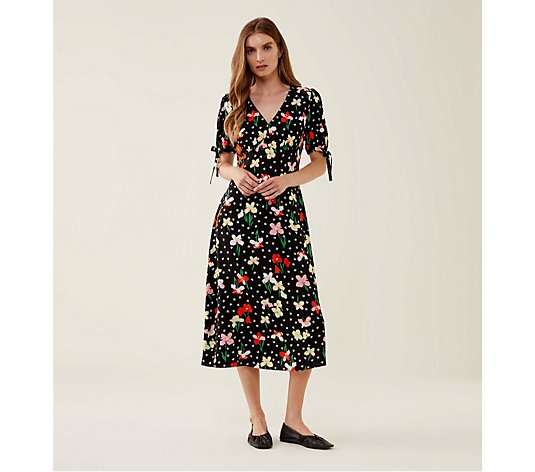 Finery Claire Printed Tie Sleeve Midi Dress