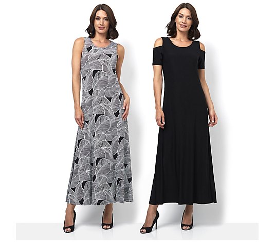 Attitudes by Renee Print & Plain 2Pack Maxi Dress Petite Length