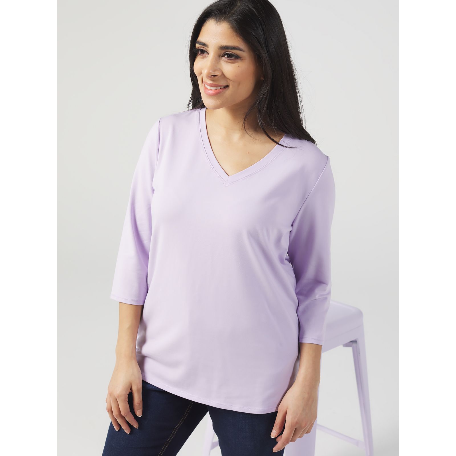 Dannii Minogue V Neck 3qtr Sleeve Essential Top Petite - QVC UK
