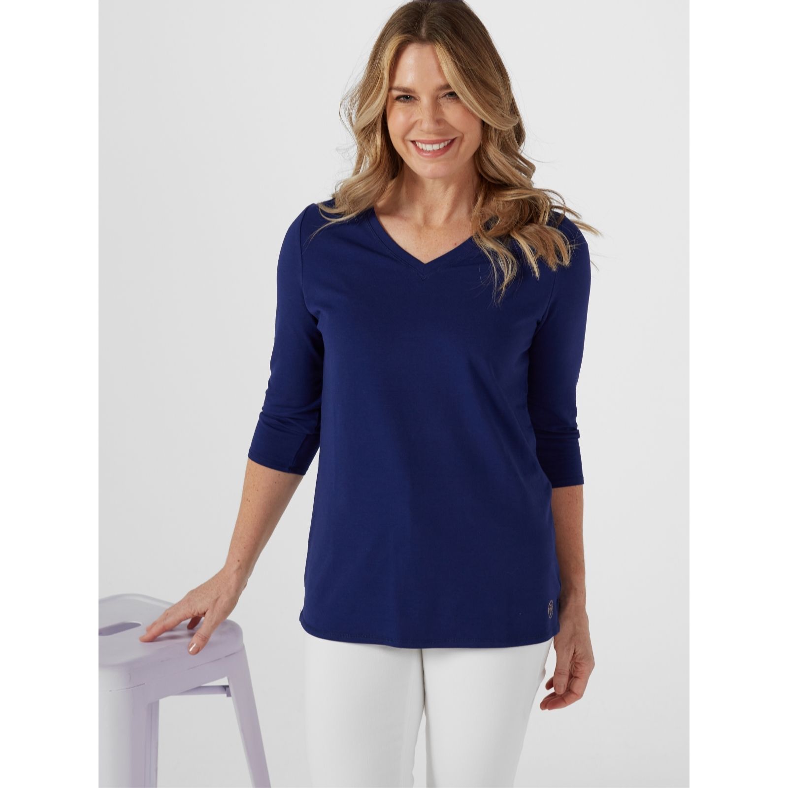 Dannii Minogue V Neck 3qtr Sleeve Essential Top Petite - QVC UK