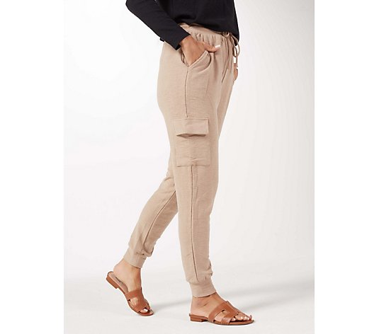 Nina Leonard Cargo Pocket Elastic Drawstring Waist Slub Knit Trousers
