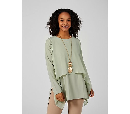 WynneLayers Luxe Crepe Top with Chiffon Overlay