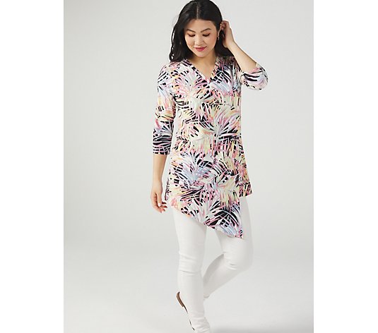 Outlet Attitudes by Renee Printed Como Jersey Overlay Front Tunic