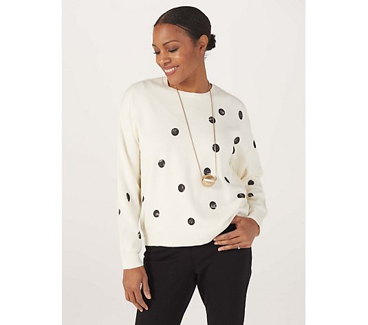 Wynne Collection Soft Knit Intarsia Distressed Dot Print Sweater