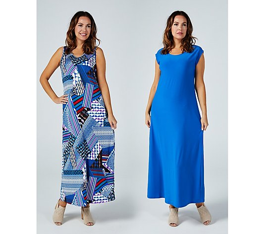 Antthony Designs Pack of 2 Print & Plain Sleeveless Dresses