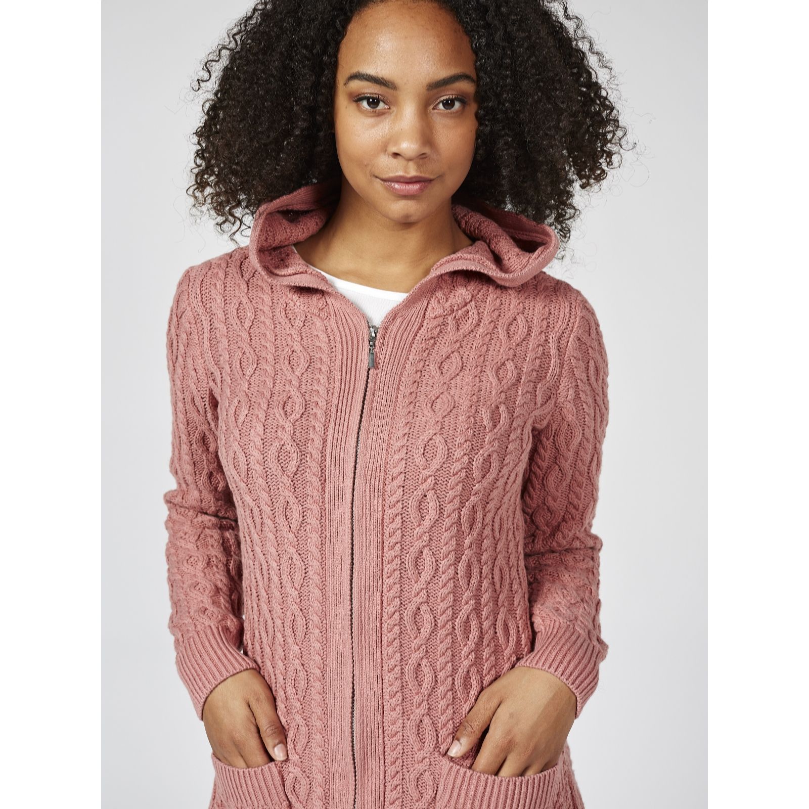 joe browns chunky cable knit hooded cardigan