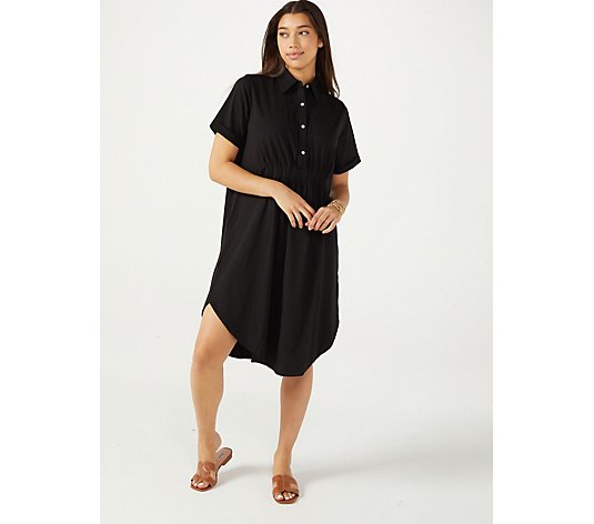 WynneLayers Cotton Knit Shirt Dress with Gathered Details