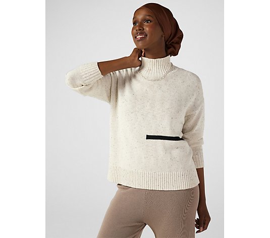 Wynne Collection Neps Cotton Blend Sweater with Intarsia