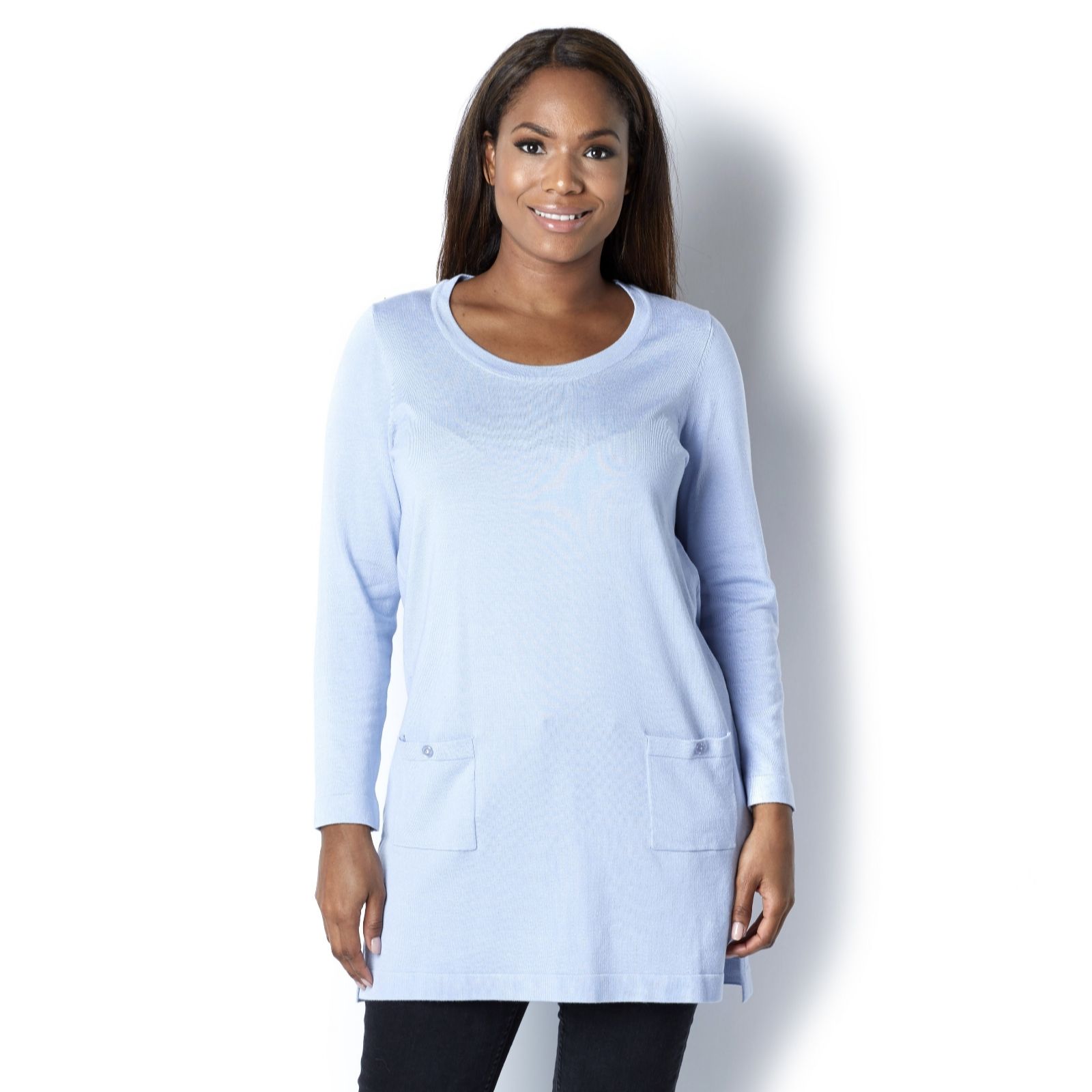 Outlet Long Length Knitted Tunic Front Pocket with Buttons by