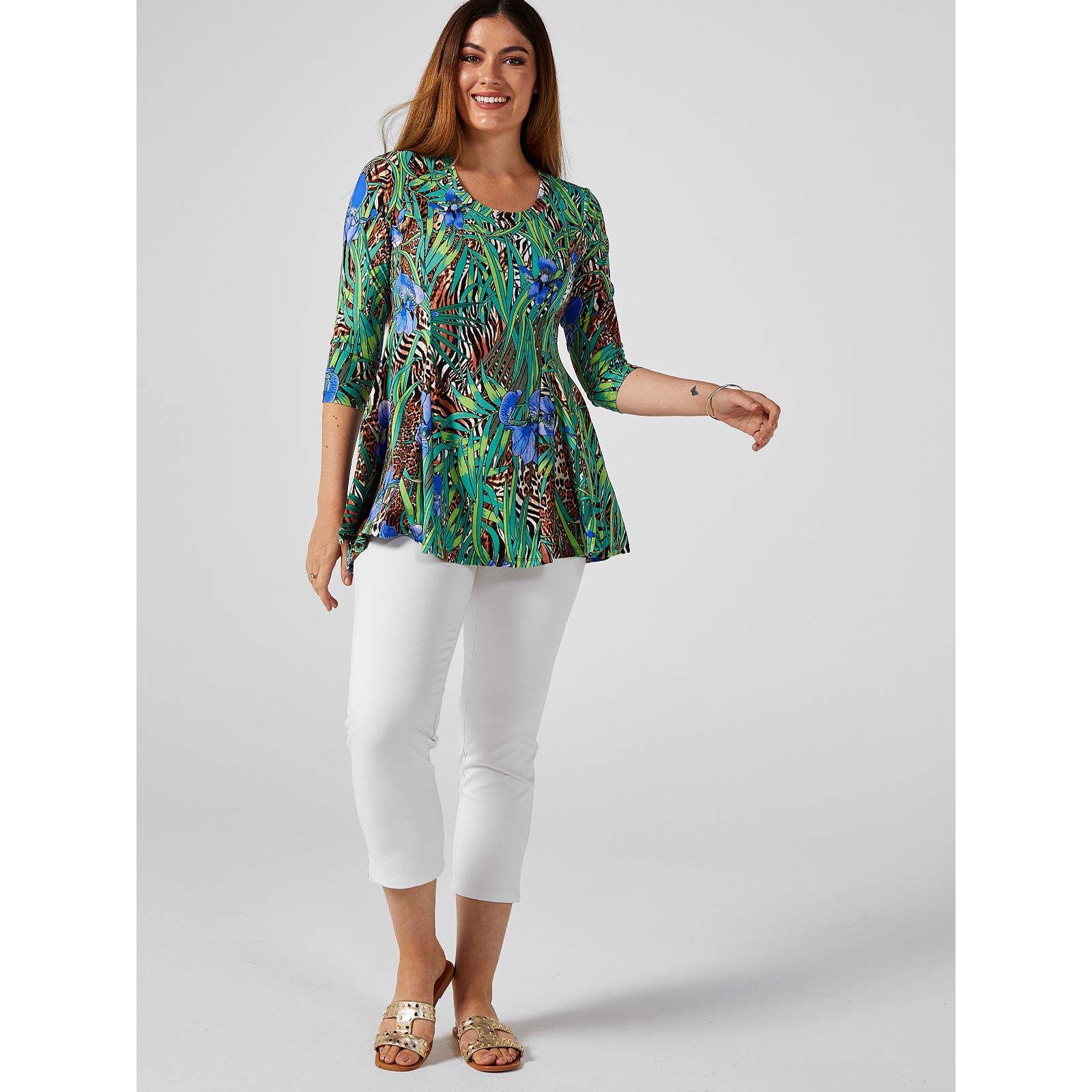 Attitudes by Renee Printed Como Jersey Godet Tunic with Pockets - QVC UK