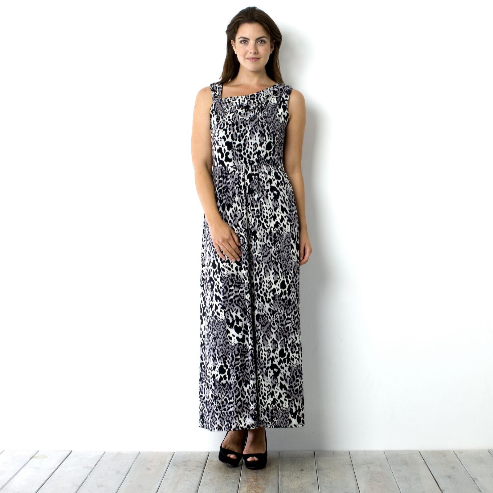 Tiana B Asymmetric Shoulder Animal Print Maxi Dress QVC UK