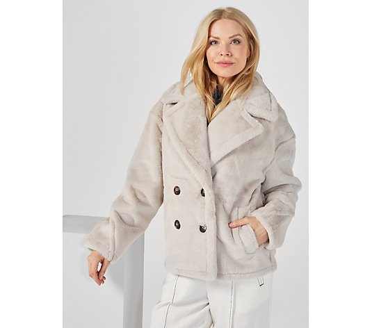Badgley Mischka Faux Shearling Double Breasted Jacket