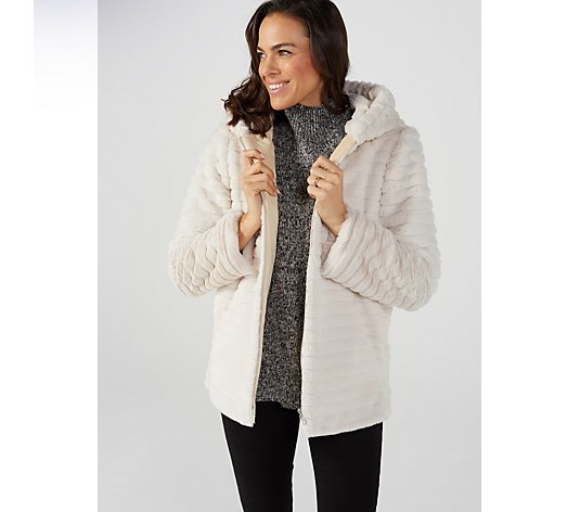 Womens Clothing Coats Long coats and winter coats Helene Berman Long Length Faux-fur Hooded Coat in Grey Grey 
